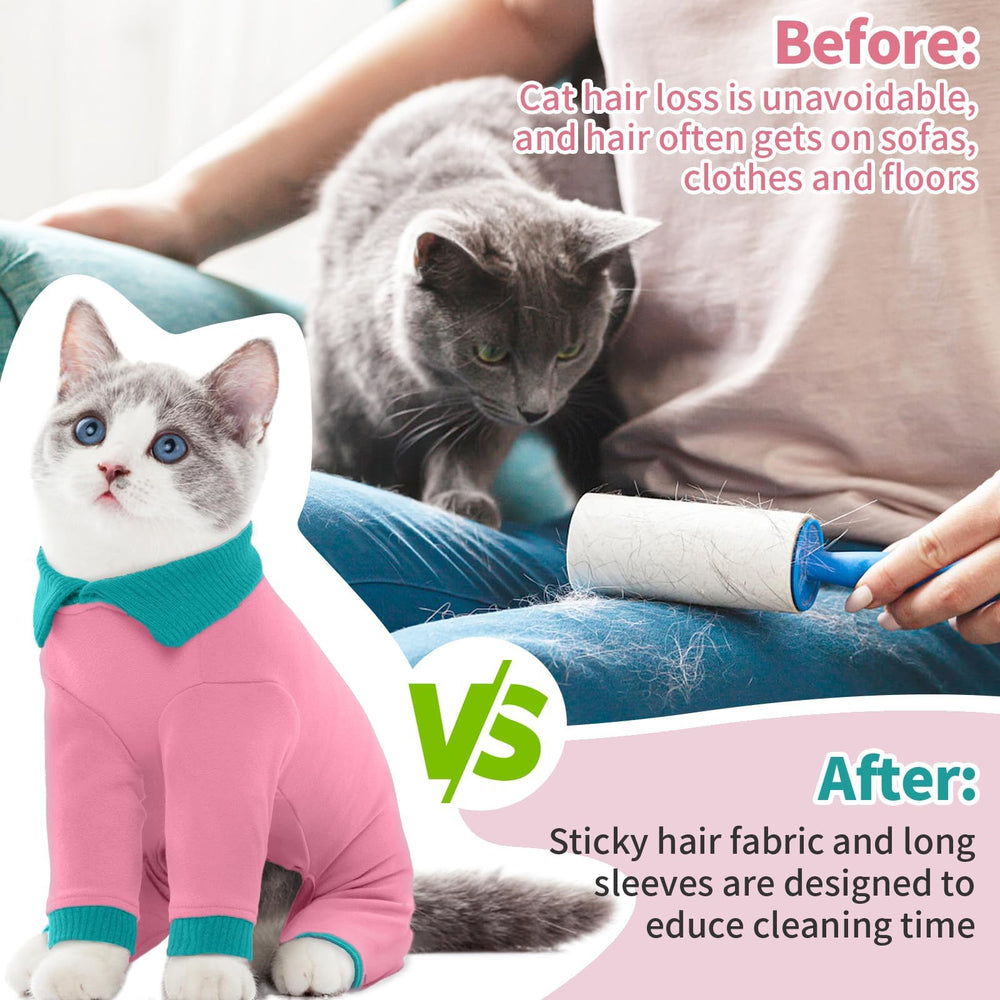 T'CHAQUE Sticky Hair Cat Clothes worn by a cat for post-surgery protection