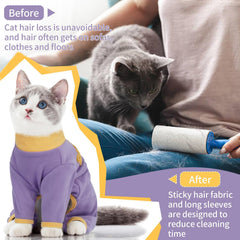 T'CHAQUE Sticky Hair Cat Onesie back view covers fur to minimize shedding.