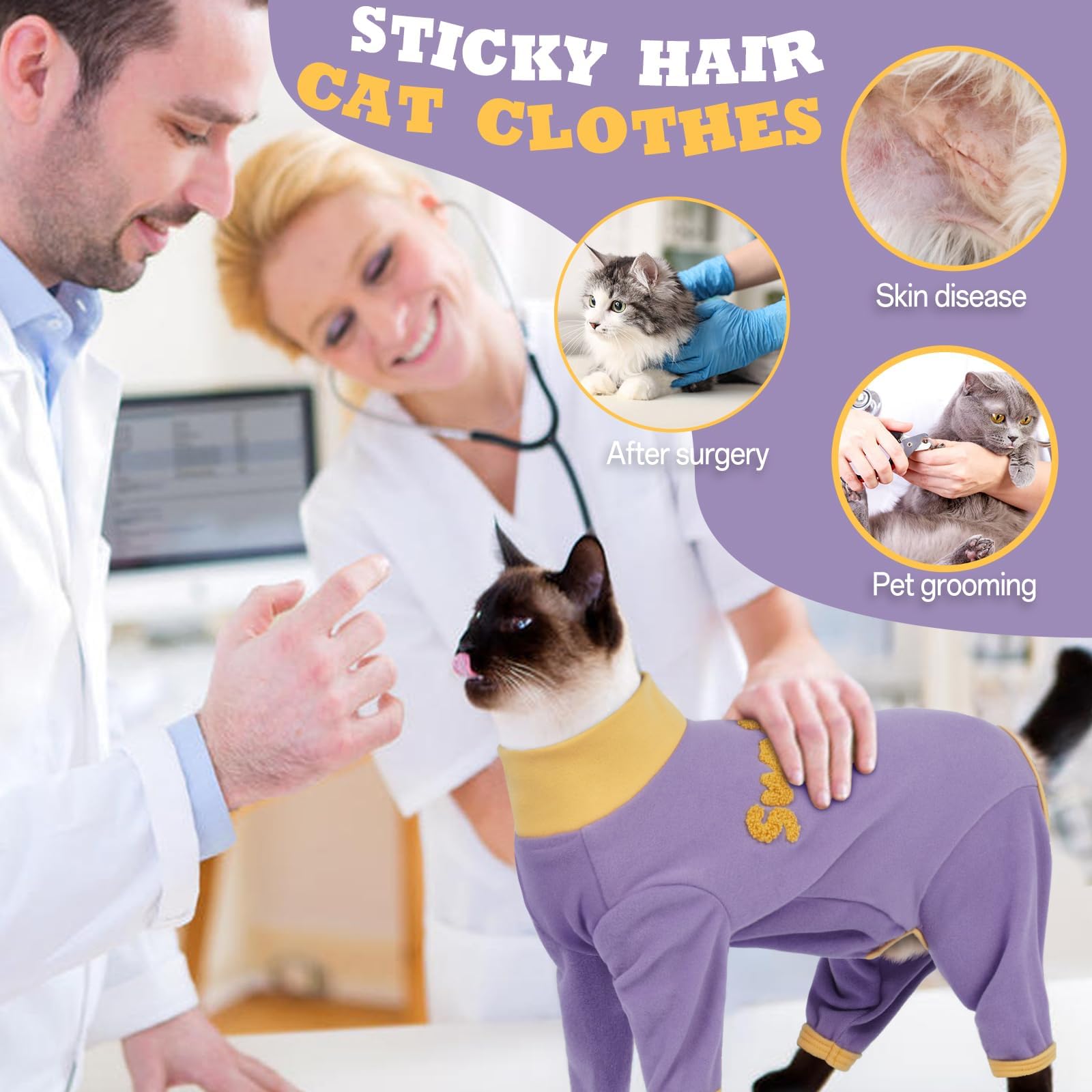 T'CHAQUE Sticky Hair Cat Onesie easy-pull-on design for quick comfort.