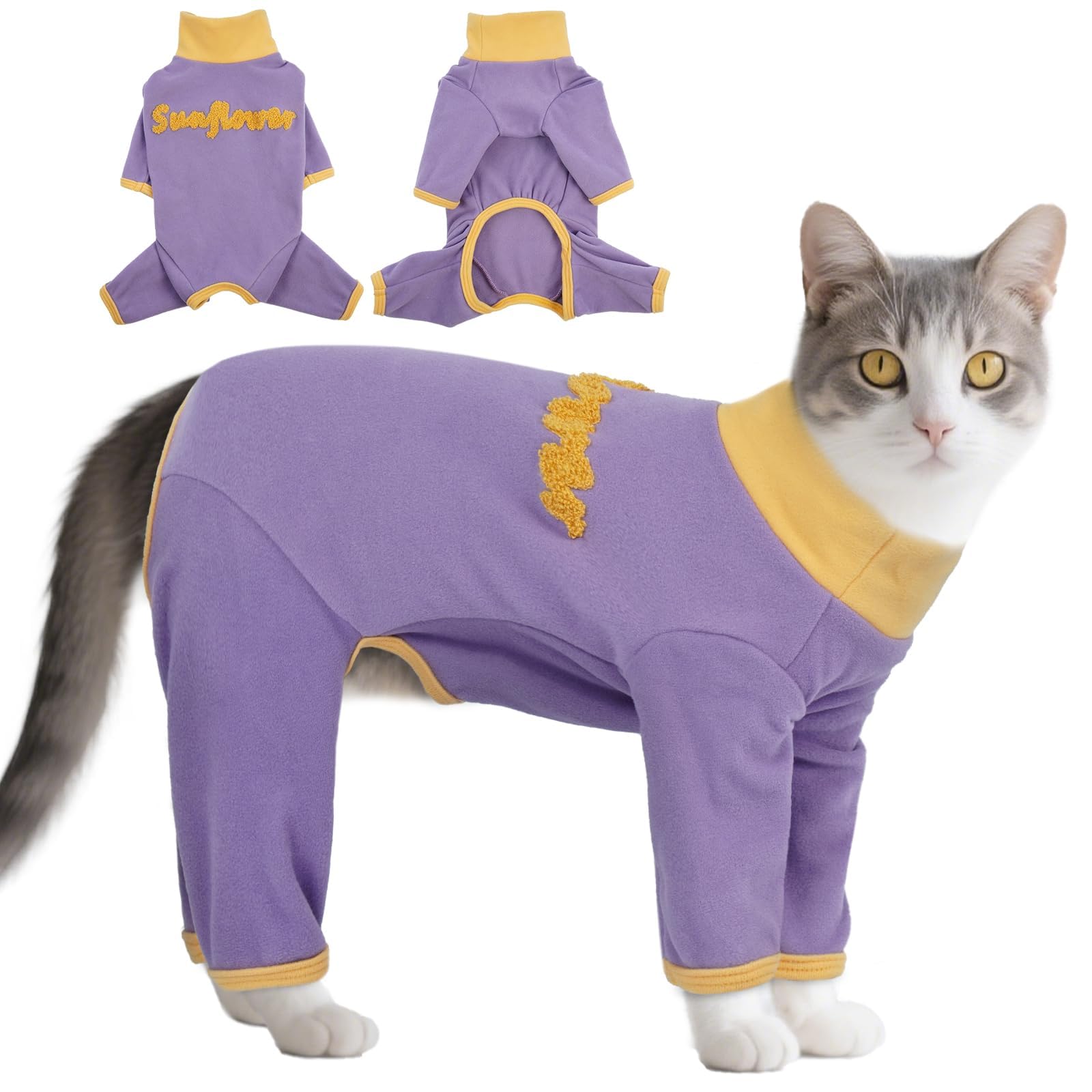 T'CHAQUE Sticky Hair Cat Onesie front view reduces shedding mess during play.