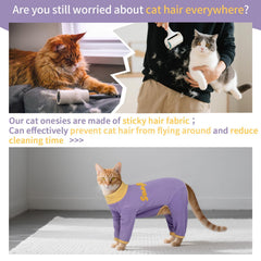 T'CHAQUE Sticky Hair Cat Onesie side view keeps wounds protected and cats calm.