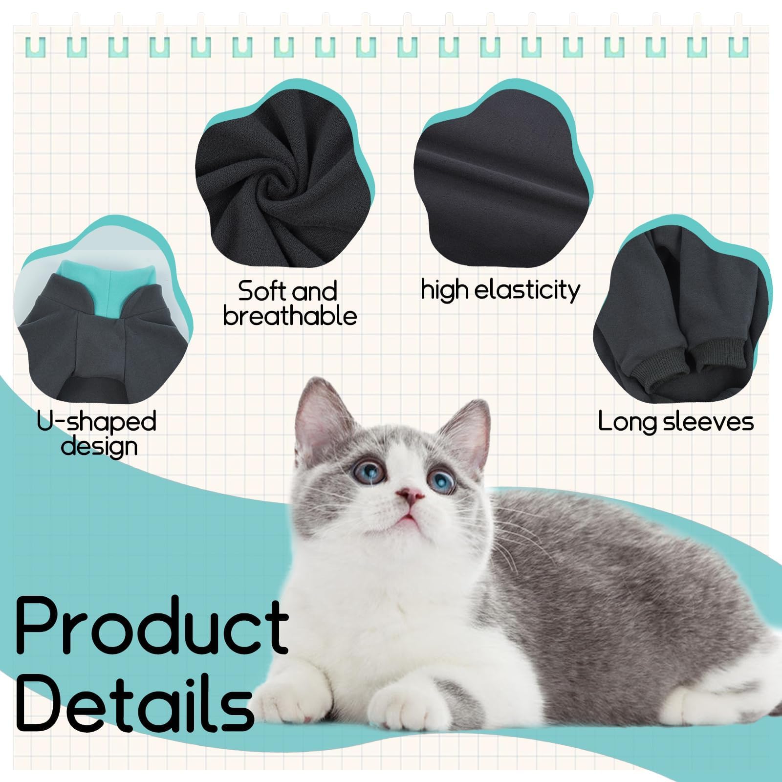 T'CHAQUE soft skin-friendly fabric cat pajamas for indoor comfort.