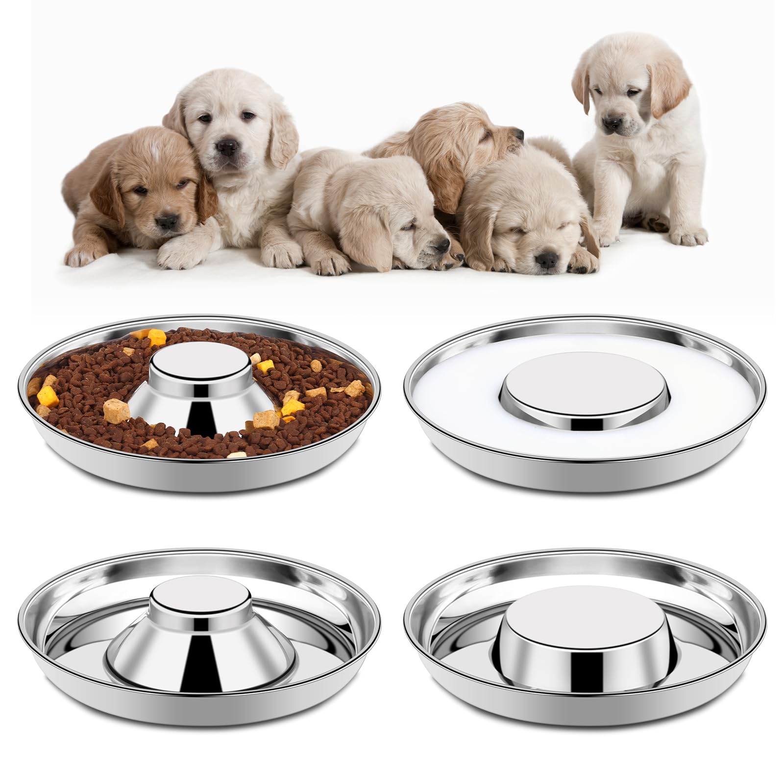 tchrules 4-pack stainless steel puppy bowls for shared meals, durable and easy to clean.