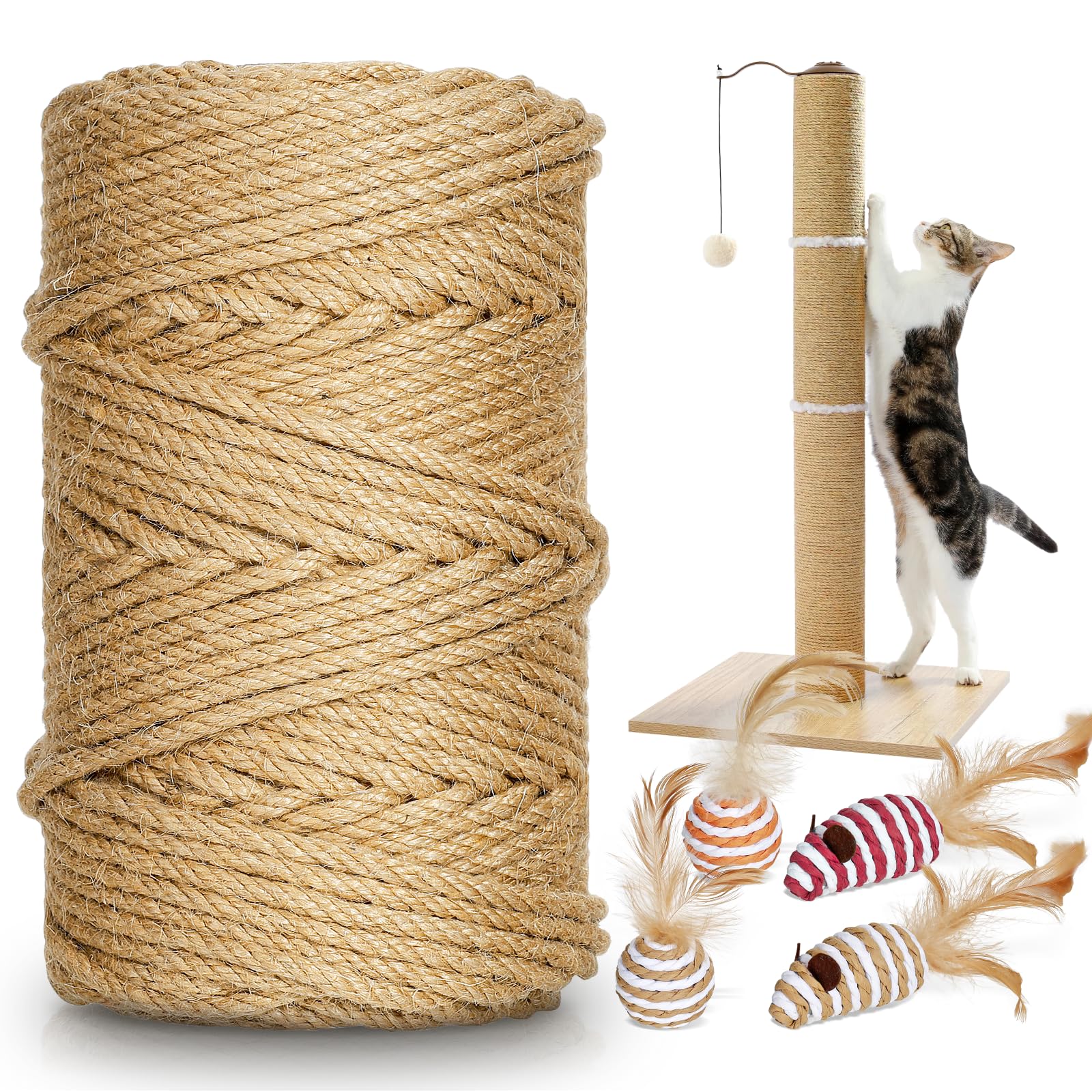 Tchrules sisal rope 262ft coil for scratch-post wrapping and durable scratching