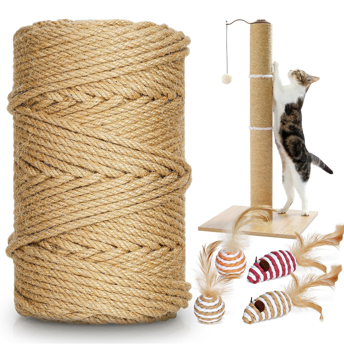 Tchrules sisal rope 262ft coil for scratch-post wrapping and durable scratching