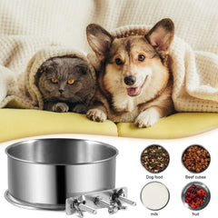 tchrules two-pack kennel bowls inside crate illustrate convenient feeding setup.