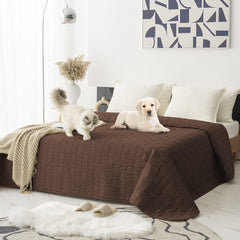 Tcksstex dog bed cover front view in chocolate protects sofas from spills and fur.