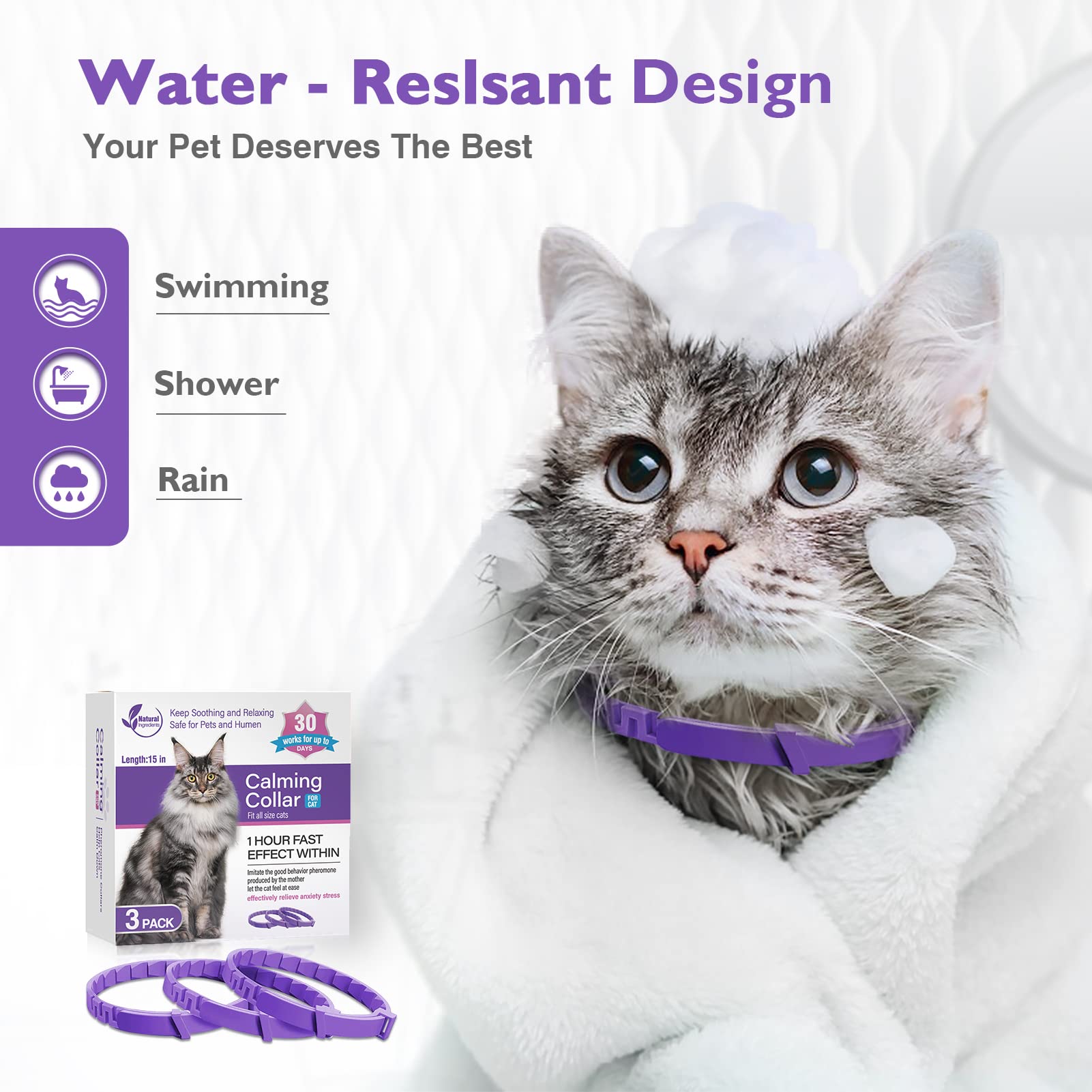 Tcllka calming cat collar waterproof design ideal for play and baths