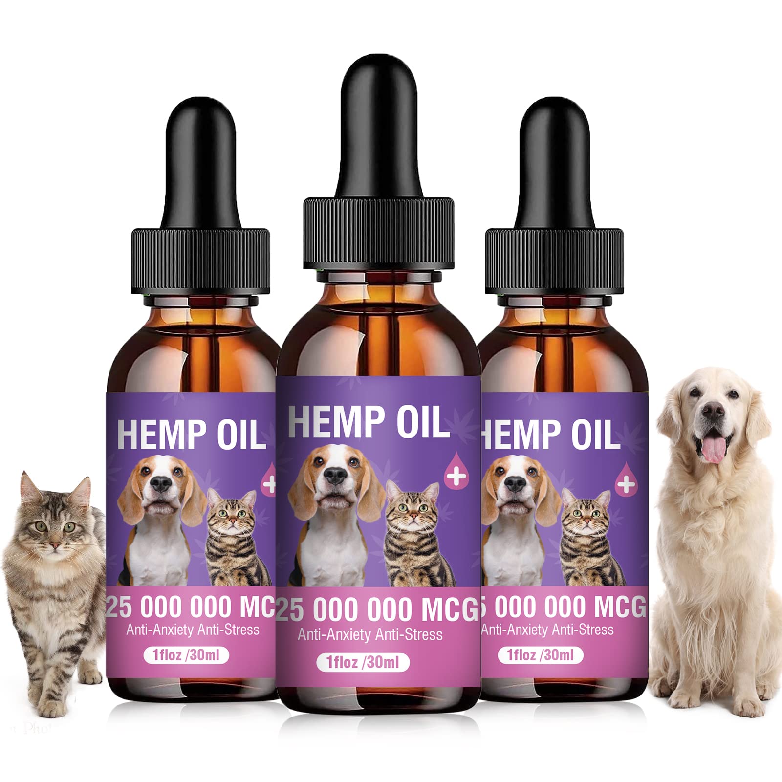 Tcllka hemp oil 3pack bottles shown for anxiety and stress support in dogs and cats