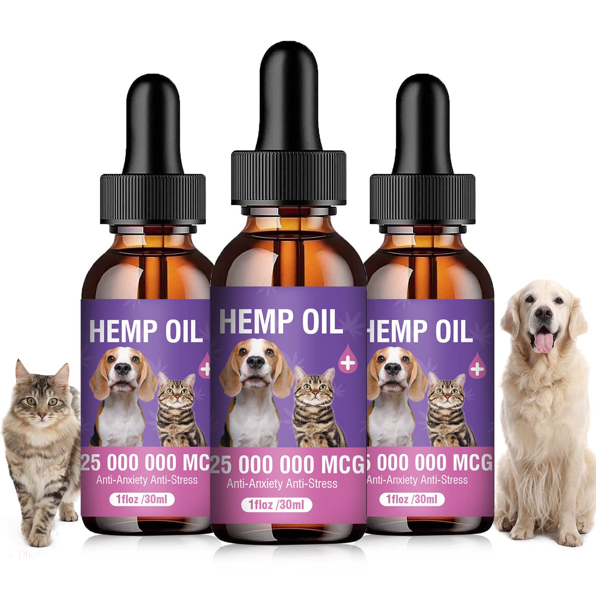 Tcllka hemp oil 3pack bottles shown for anxiety and stress support in dogs and cats