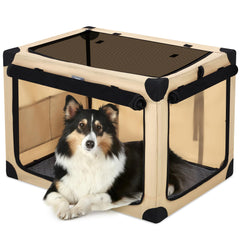 TCMOT 32-inch collapsible travel dog crate folded in storage bag for easy transport