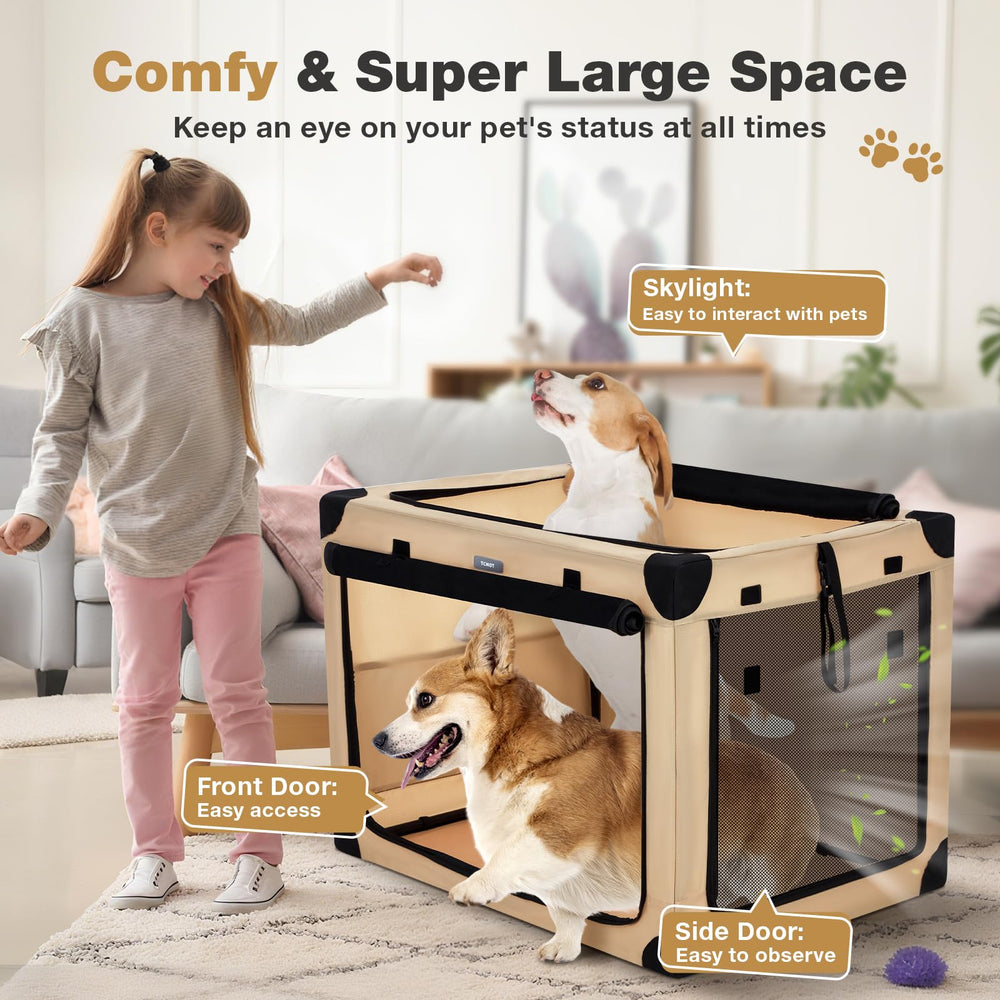 TCMOT 32-inch travel dog crate mesh windows provide breathable ventilation during travel