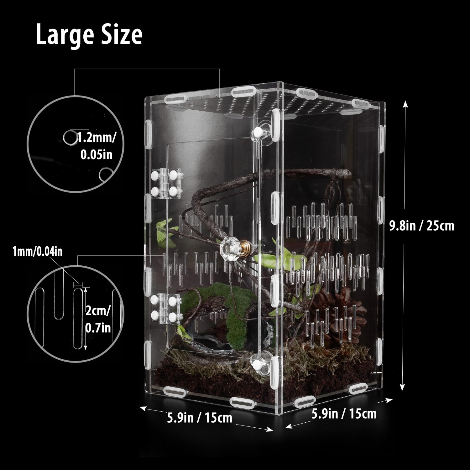 TCooSo Jumping Spider Enclosure shows ventilation holes for healthy air.
