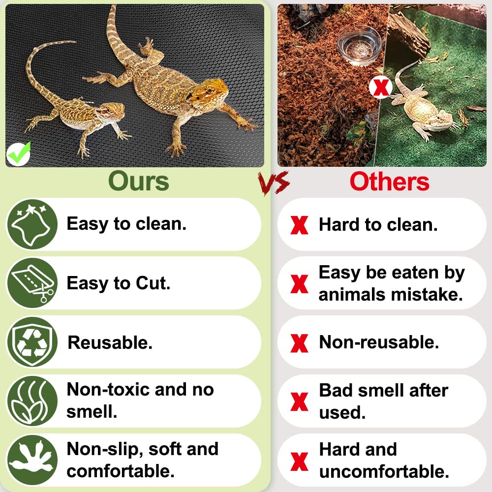 TCYPUHL reptile carpet cut-to-fit demonstration highlighting versatility for tank sizes.