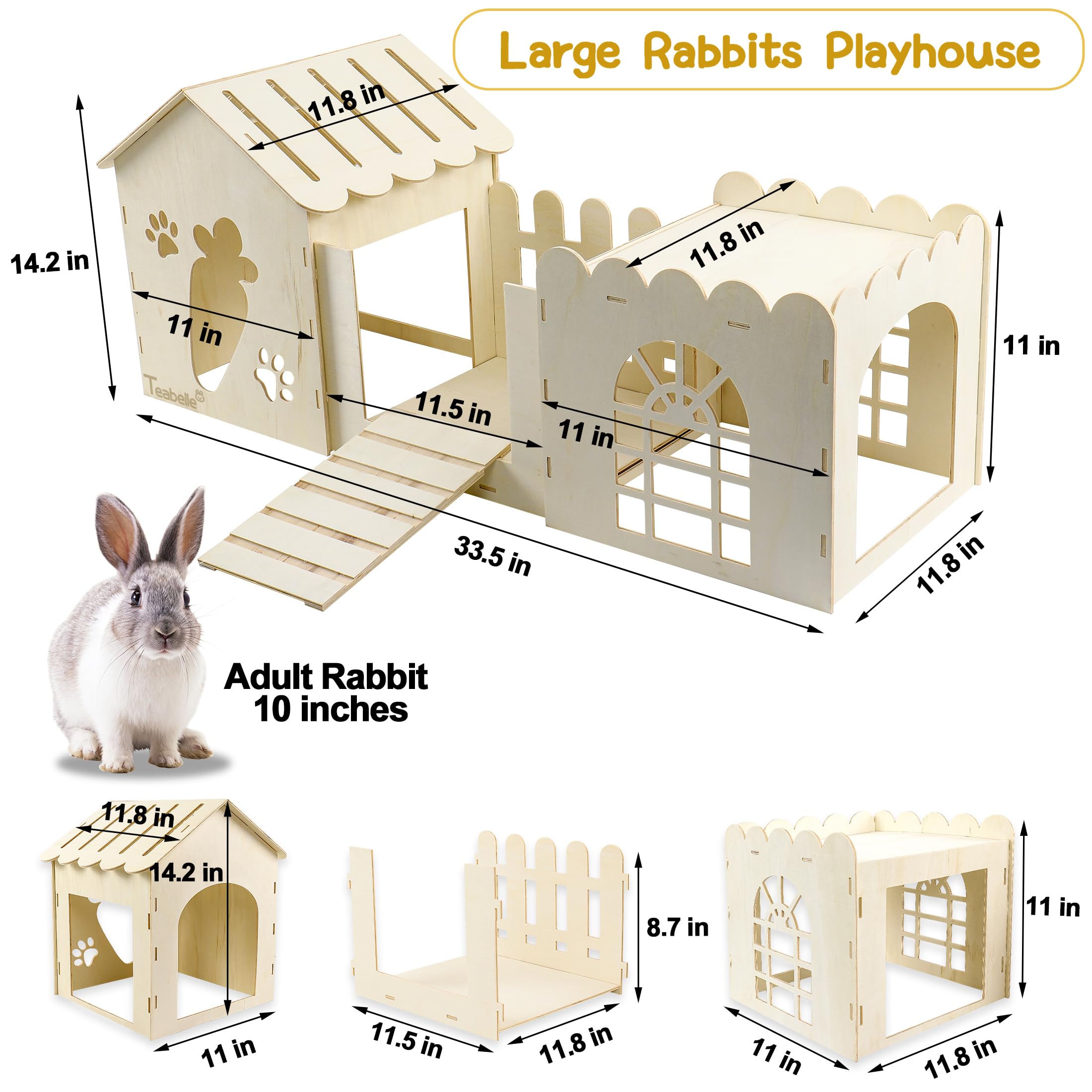 Teabelle rabbit castle design tunnel interconnection enables safe exploration and social play.