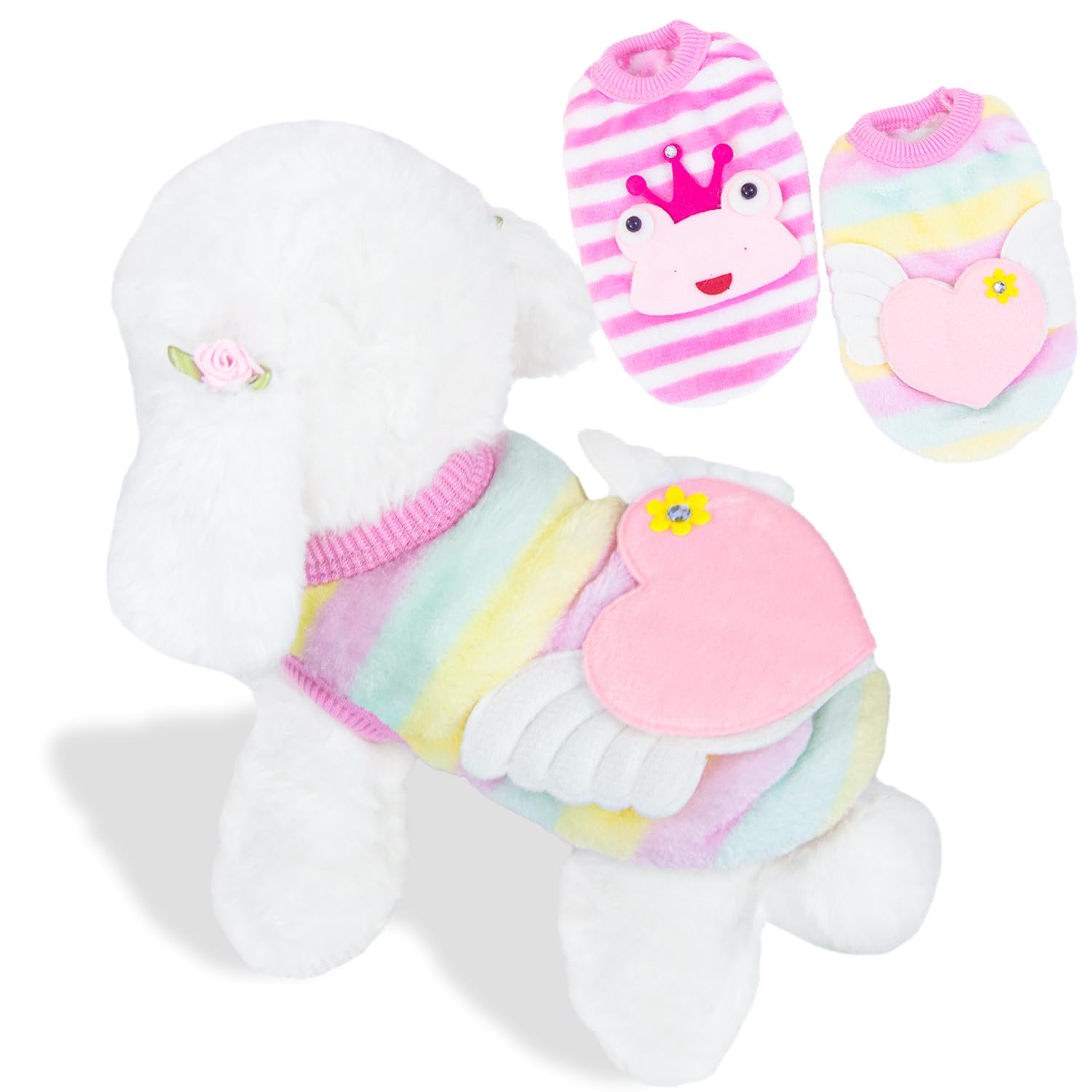 Teacup dog sweater pink striped fleece keeps tiny pups warm and stylish.