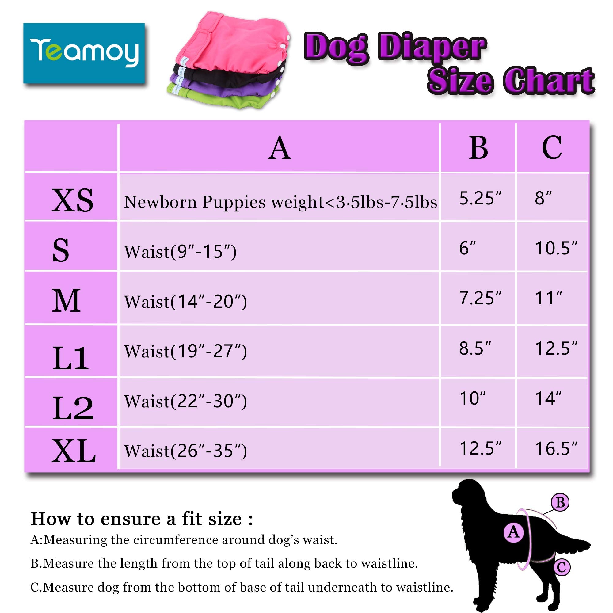 Teamoy dog diapers with adjustable magic tapes for a customizable snug fit.