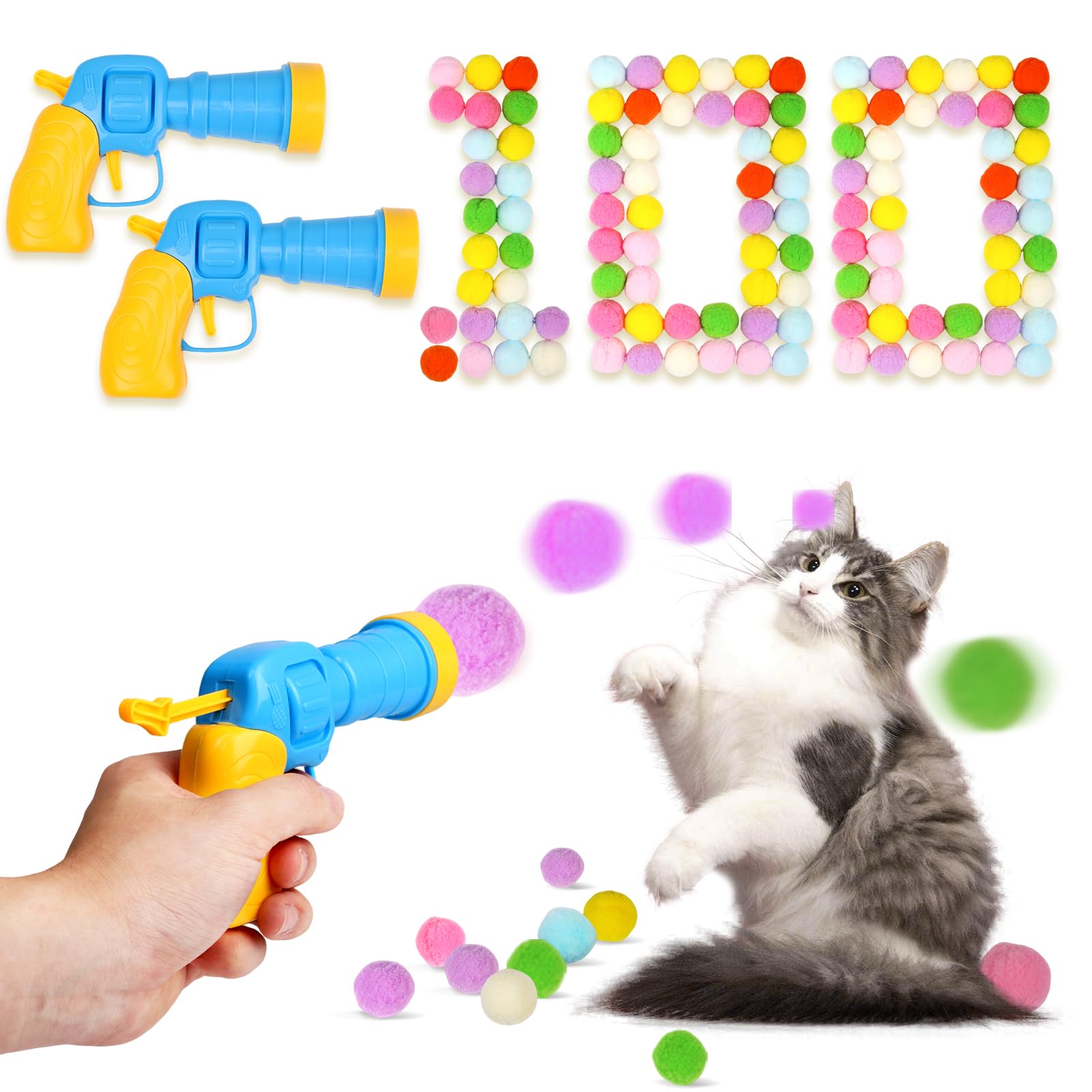 TEAWOO cat ball toys with two launchers for interactive indoor play sessions