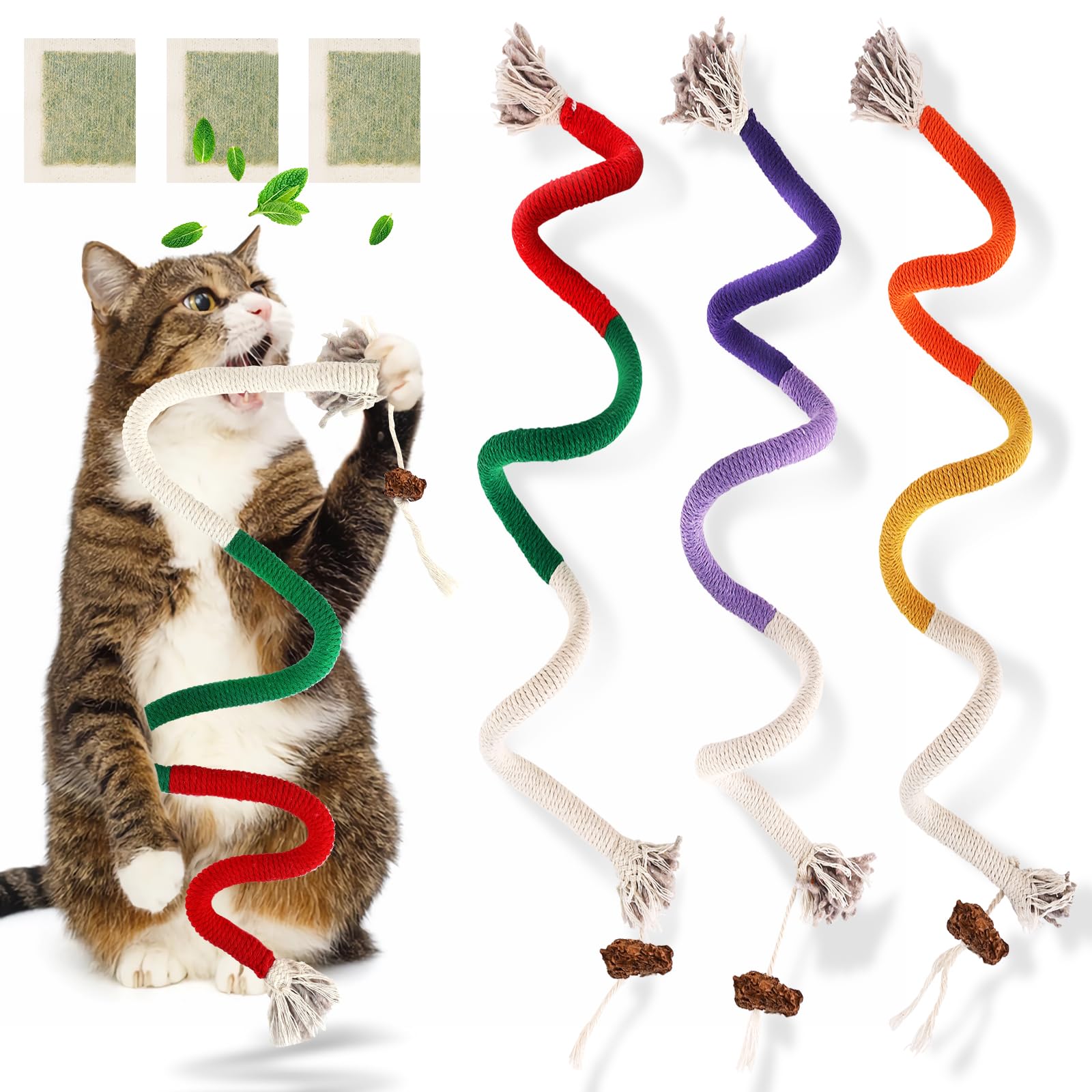 TEAWOO cat toy rope 3-pack for chewing and play.