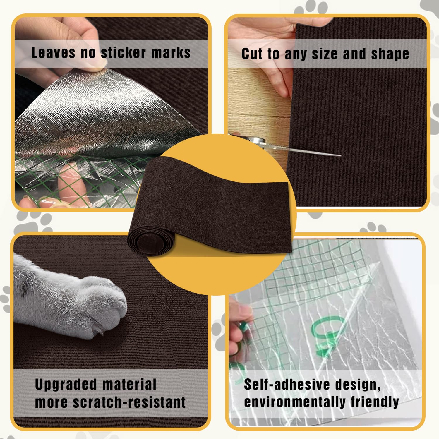 TEBANTY cat scratch mat DIY cut illustrates trim-to-fit customization for corners and legs