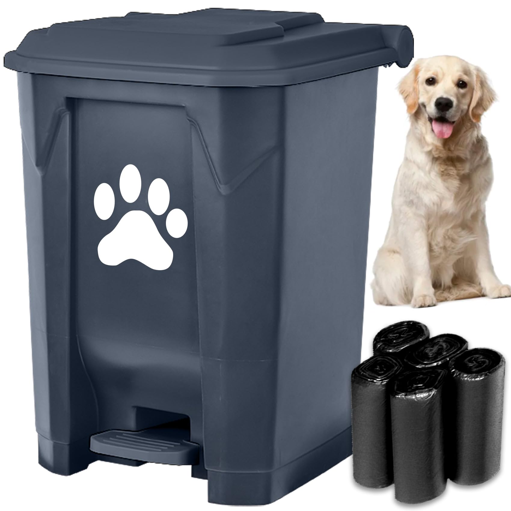 tebiete dog poop trash can outdoors with pedal lid for hands-free disposal and easy yard cleanup