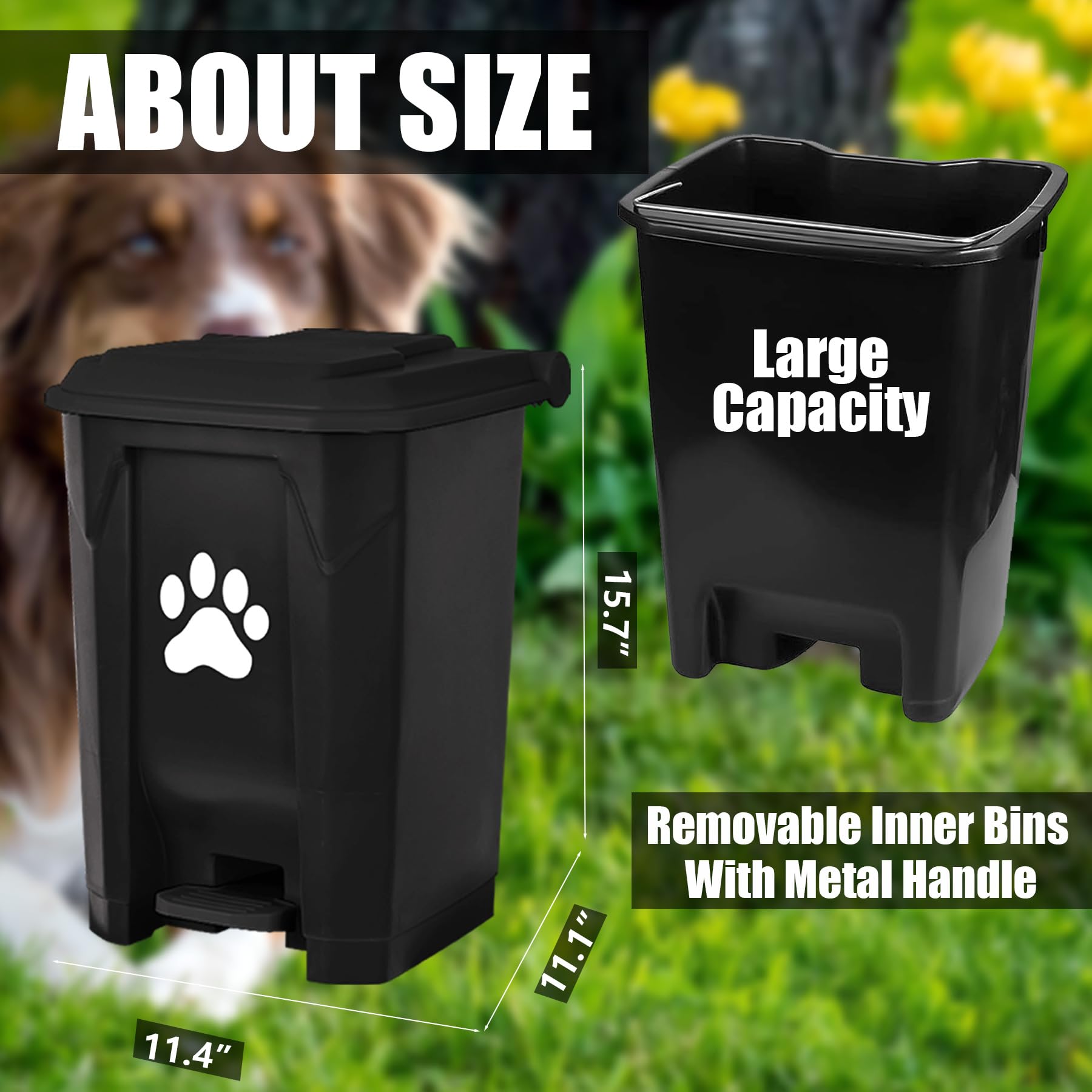 tebiete removable inner bin with metal handle for easy bag removal.