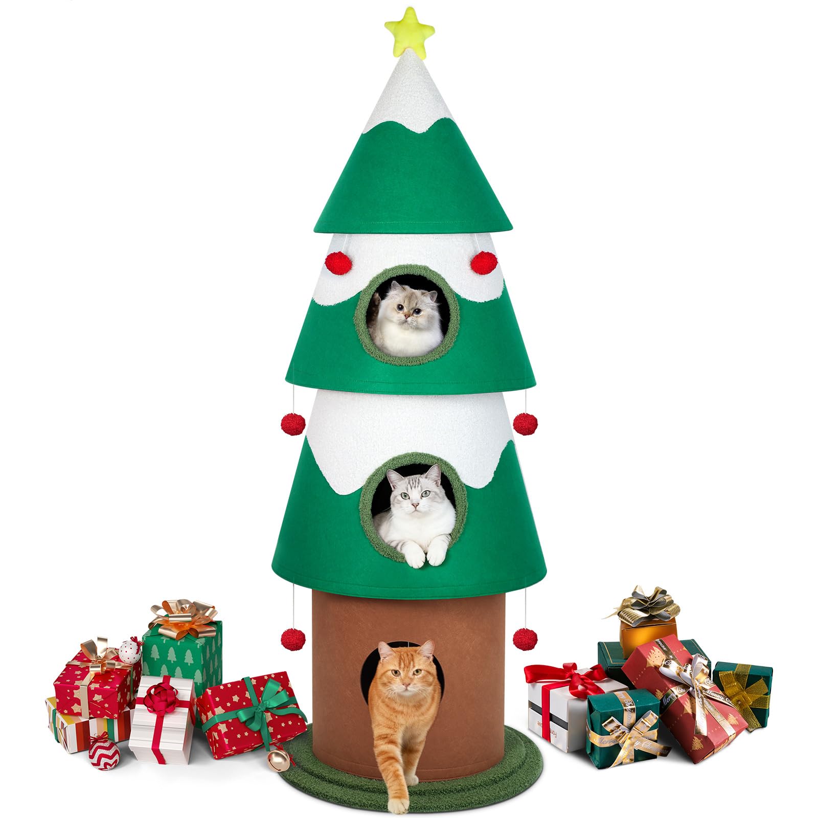 TECHTAIL Christmas cat tree full structure for indoor play and seasonal décor.