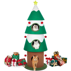 TECHTAIL Christmas cat tree full structure for indoor play and seasonal décor.