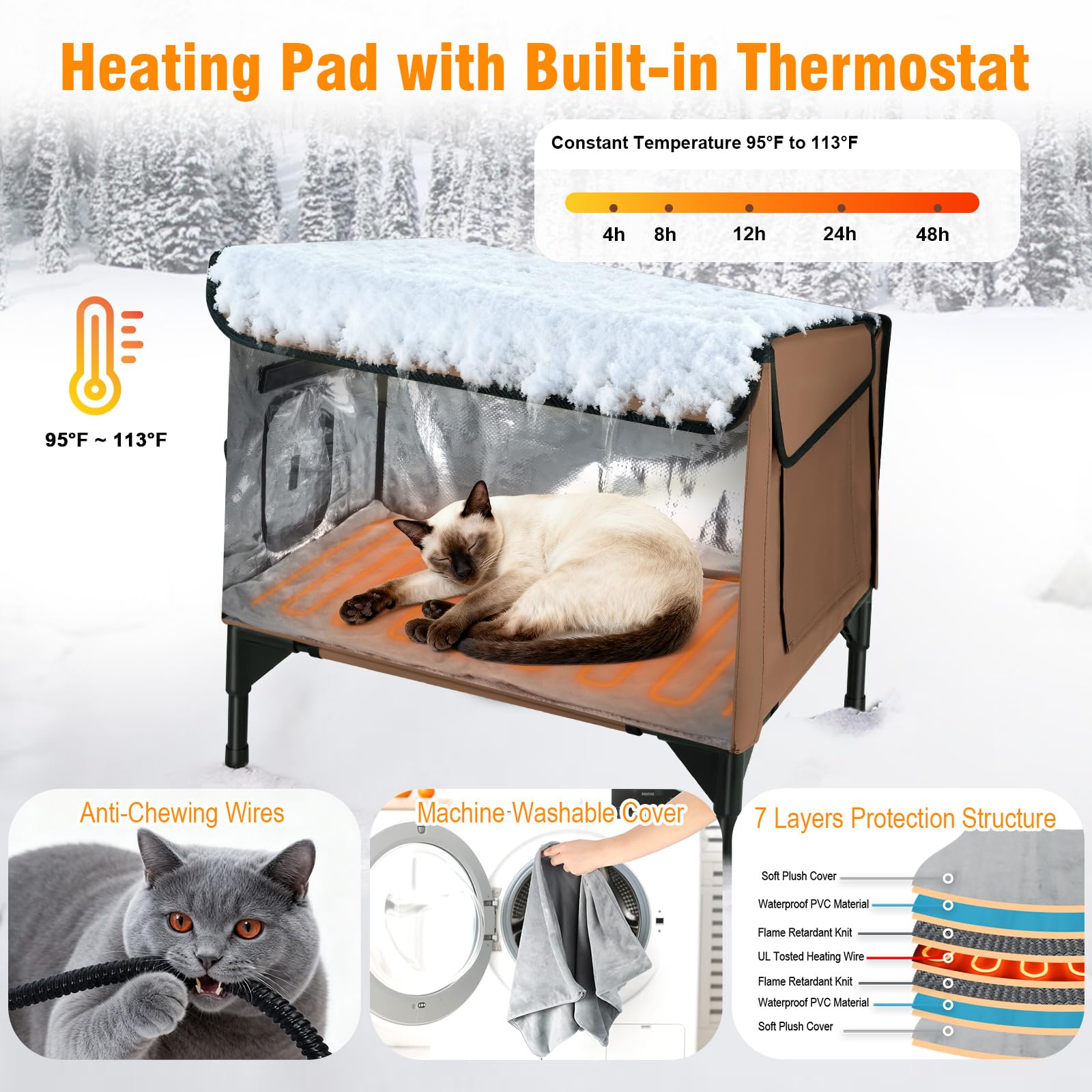 TECHTAIL ul-certified heating pad maintains steady warmth for outdoor cats