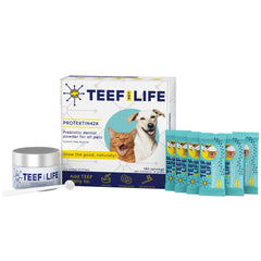TEEF FOR LIFE Protektin42K packaging front highlights sodium-free pet dental care.