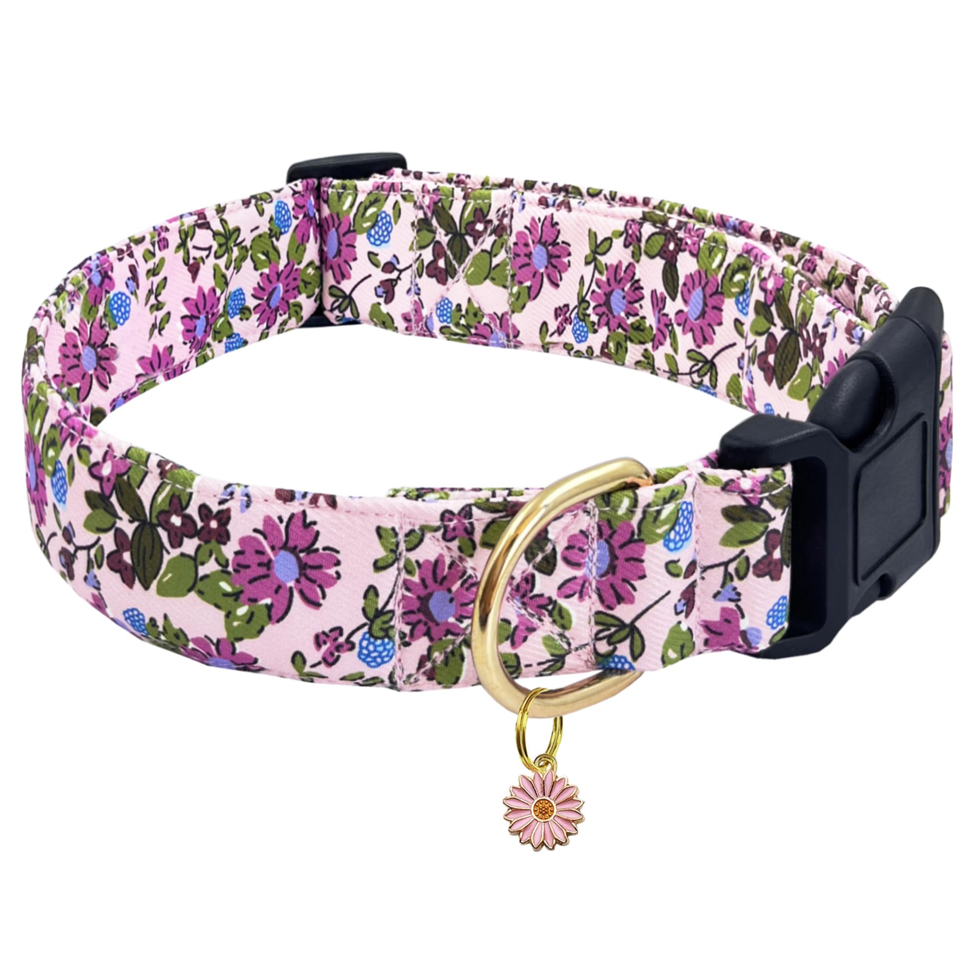 TEEMERRYCA floral-print dog collar closeup shows durable fabric for active dogs