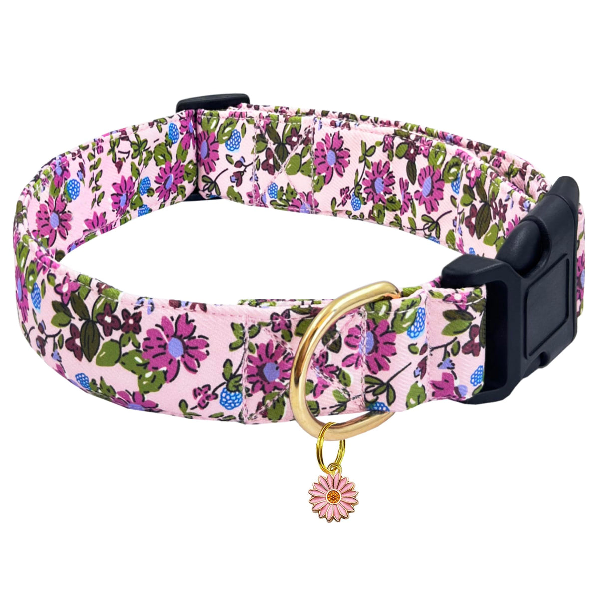 TEEMERRYCA floral-print dog collar closeup shows durable fabric for active dogs