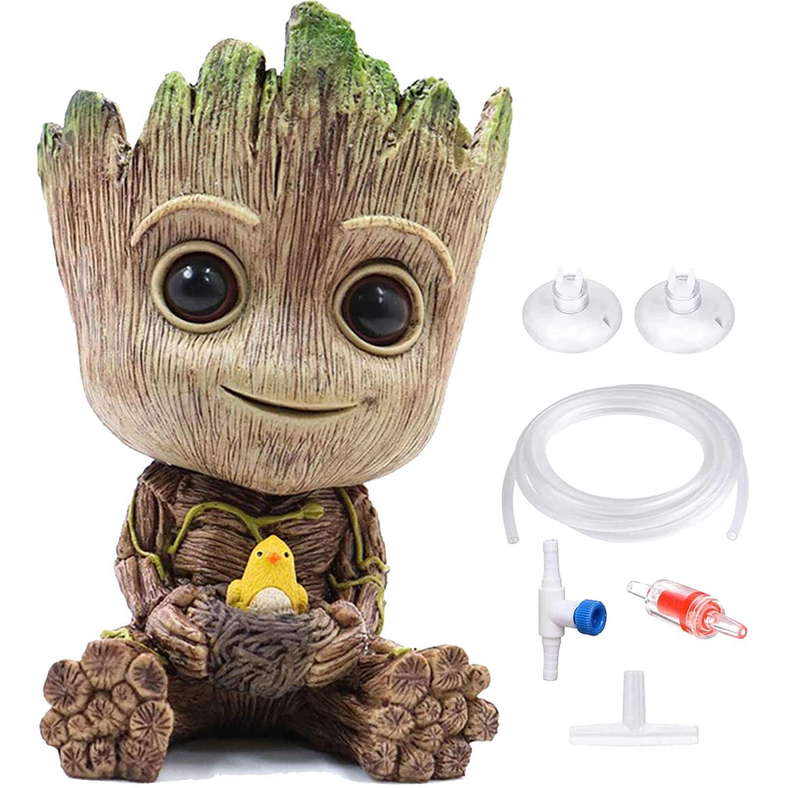 TEEMO Groot Bubbler Decor in aquarium adds lively motion and oxygen boost.