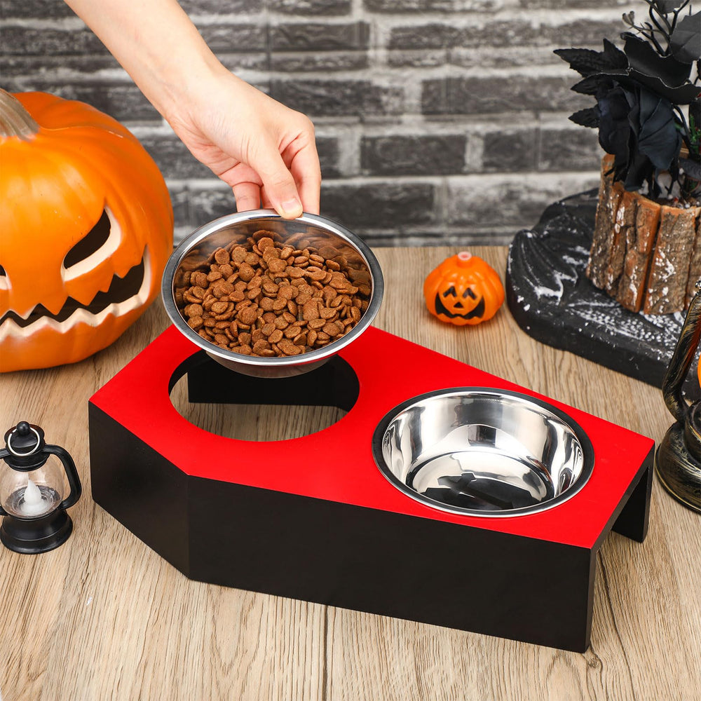 Teenyyou gothic cat bowls decorate Halloween and year-round cat feeding spaces