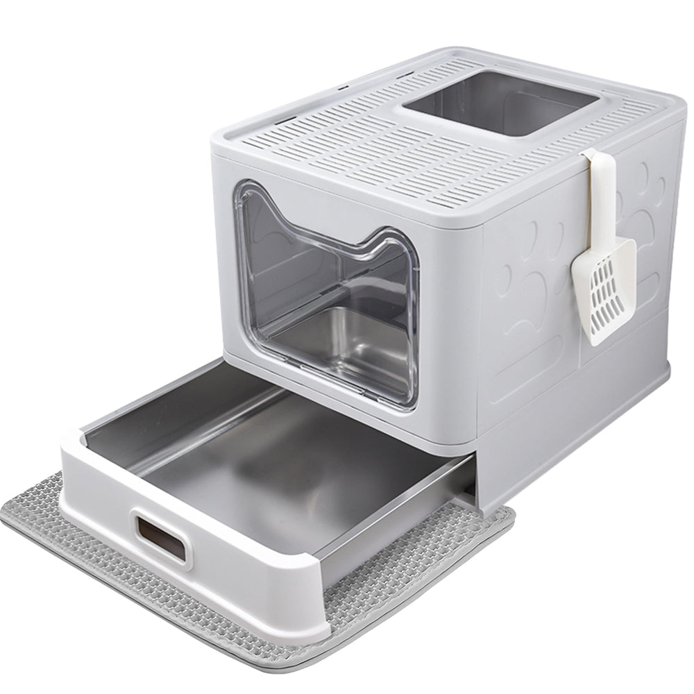 Tehoao enclosed litter box front entry design reduces spills and keeps floors clean