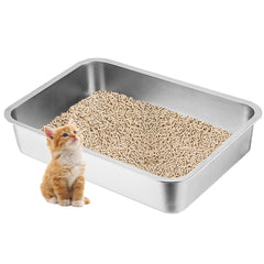 Tehoao low-entry litter box front view, stainless steel for easy cleaning and hygiene.