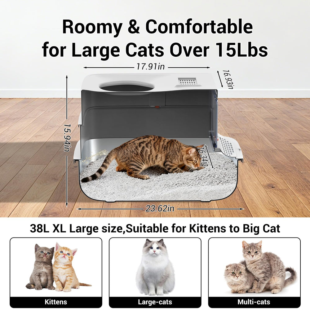 TEKEPL stainless steel litter box front view shows easy-access entry for cats.