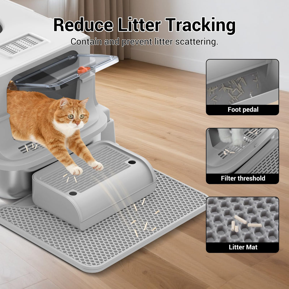 TEKEPL stainless steel litter box interior view reveals roomy space for large cats.