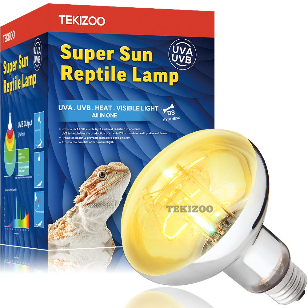 TEKIZOO 125W sun lamp basking-glow enables natural heat and UVB for reptiles.