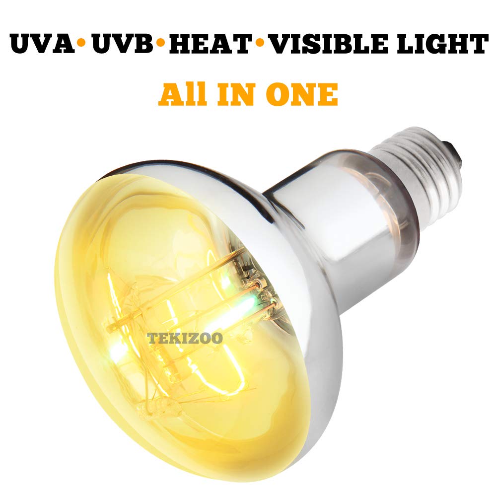 TEKIZOO 125W sun lamp inside-enclosure provides daylight-like warmth and UVB for reptiles.