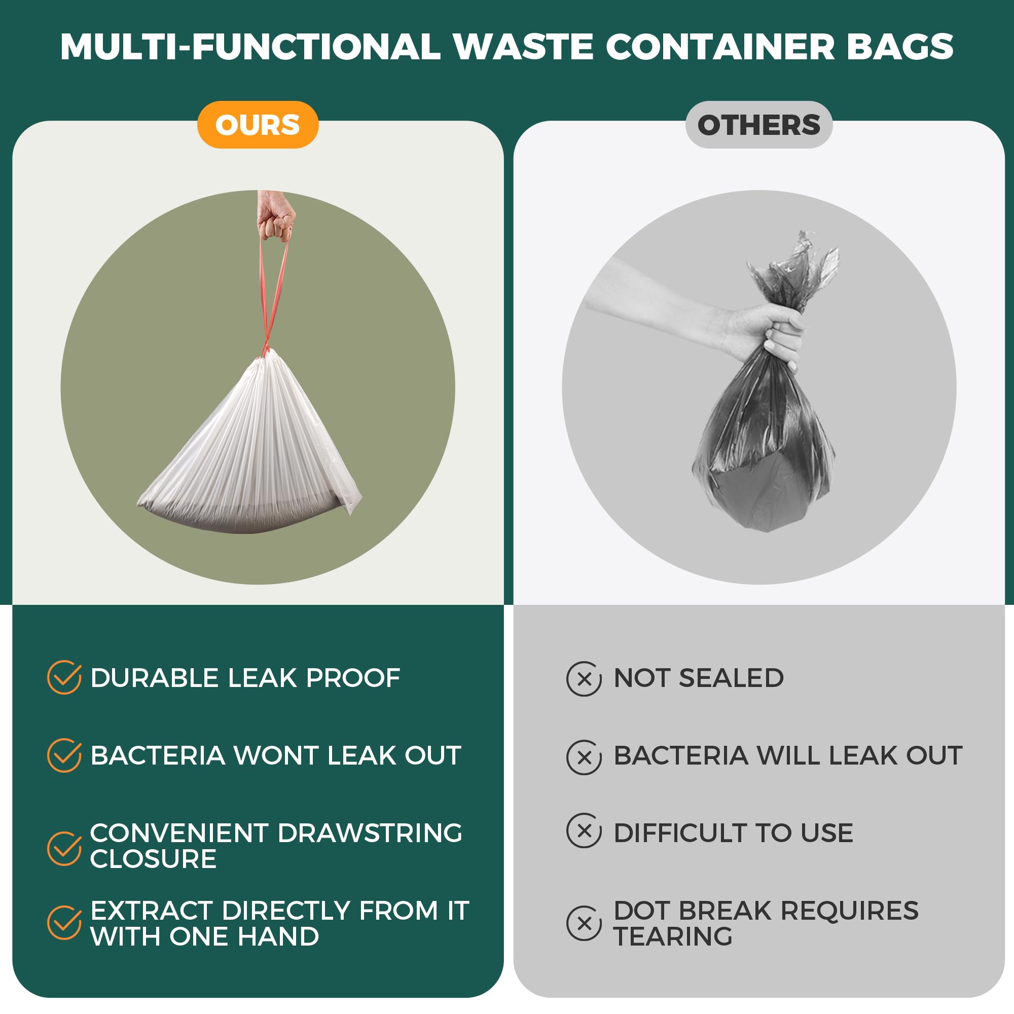 TELEGLO drawstring bag seal demonstrates quick one-handed closure.