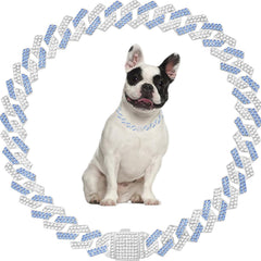 Teleyi Blue Dog Necklace close-up rhinestones for glamorous pet style