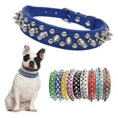 Teleyi blue spiked dog collar hero view, sturdy daily-walking style for small dogs.