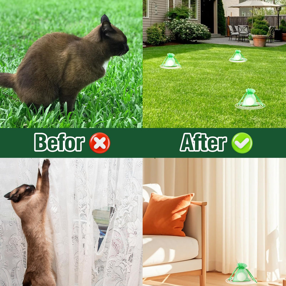 TELUNSU cat-repellent-yard-scene shows all-season outdoor protection around beds and lawns