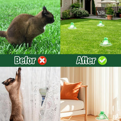 TELUNSU cat-repellent-yard-scene shows all-season outdoor protection around beds and lawns