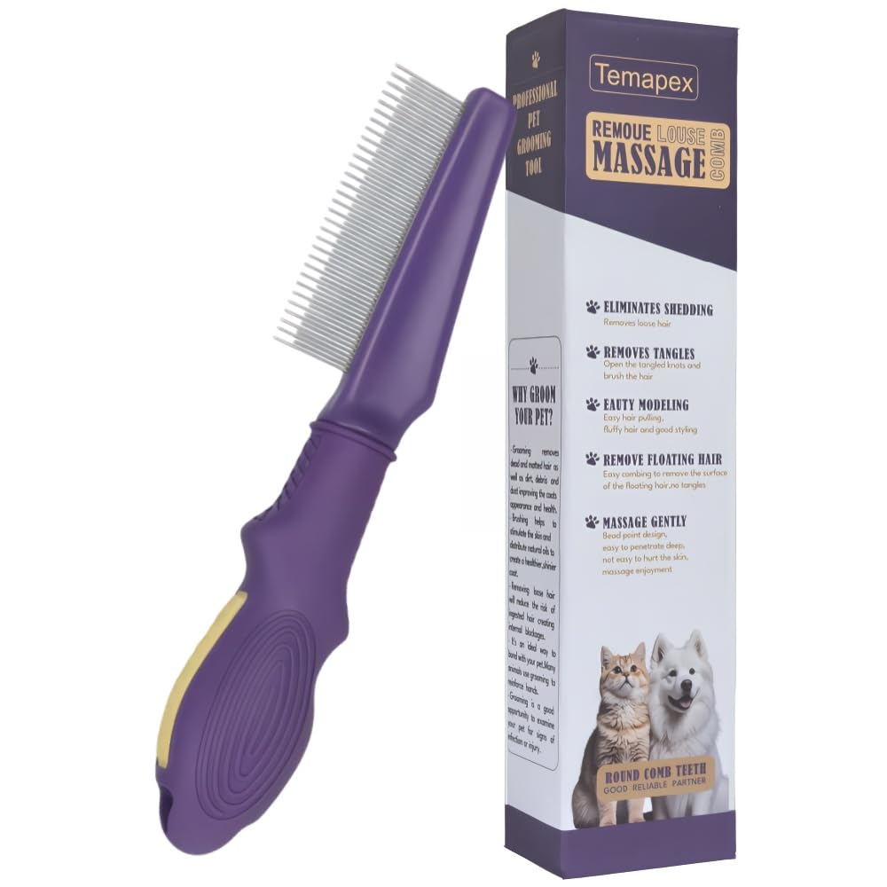 TemApex pet-comb-long-and-short-teeth shows dual pins for efficient grooming.