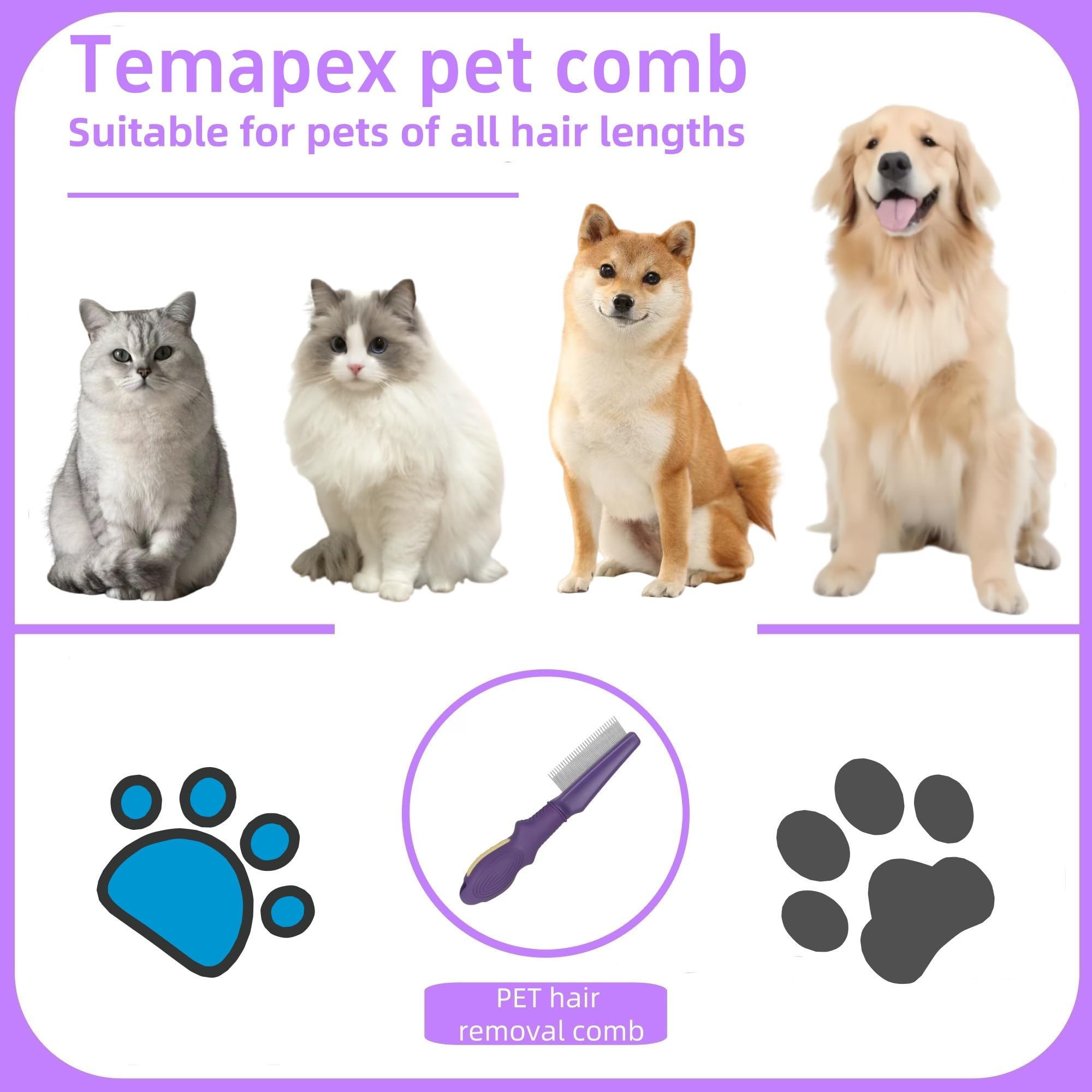 TemApex pet-comb-stainless-steel-teeth-closeup highlights durable metal teeth.