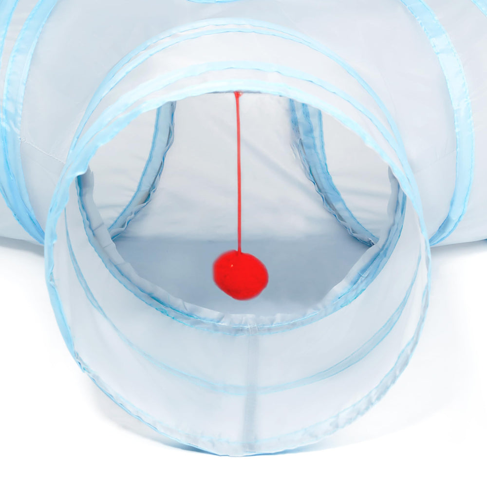 Portable cat tunnel ideal for apartments, hotels, and travels.