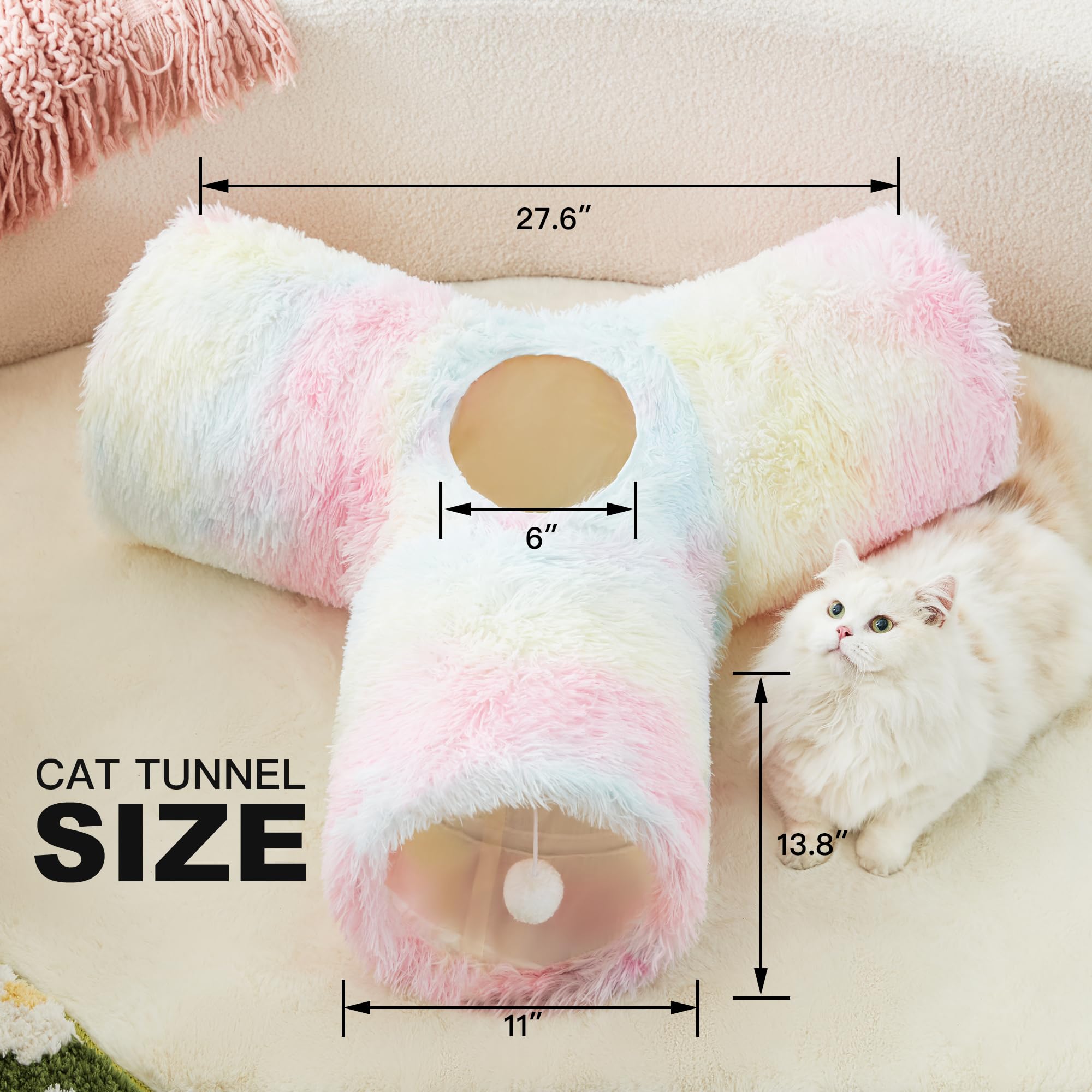 Tempcore cat tunnel with peephole and ball toy prompts interactive, active play.