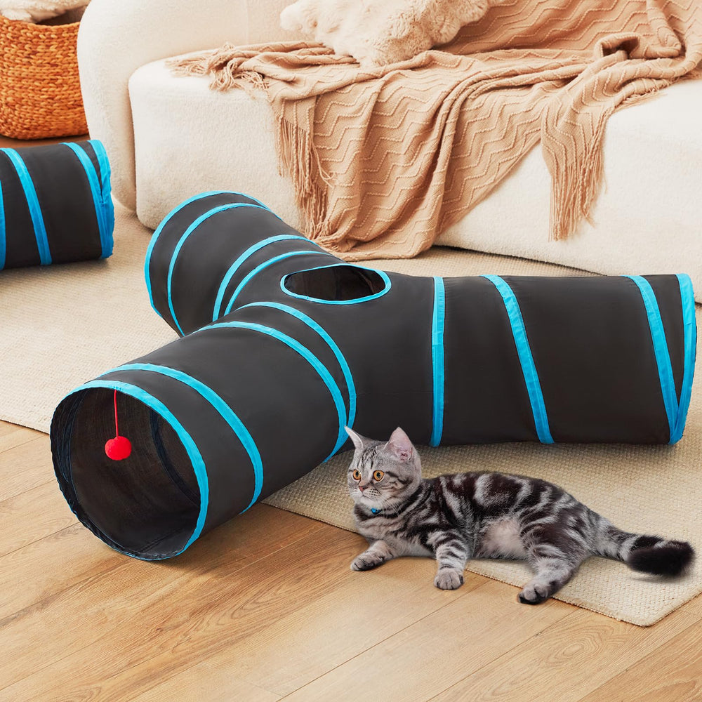 Tempcore collapsible cat tunnel folded for easy storage and travel.